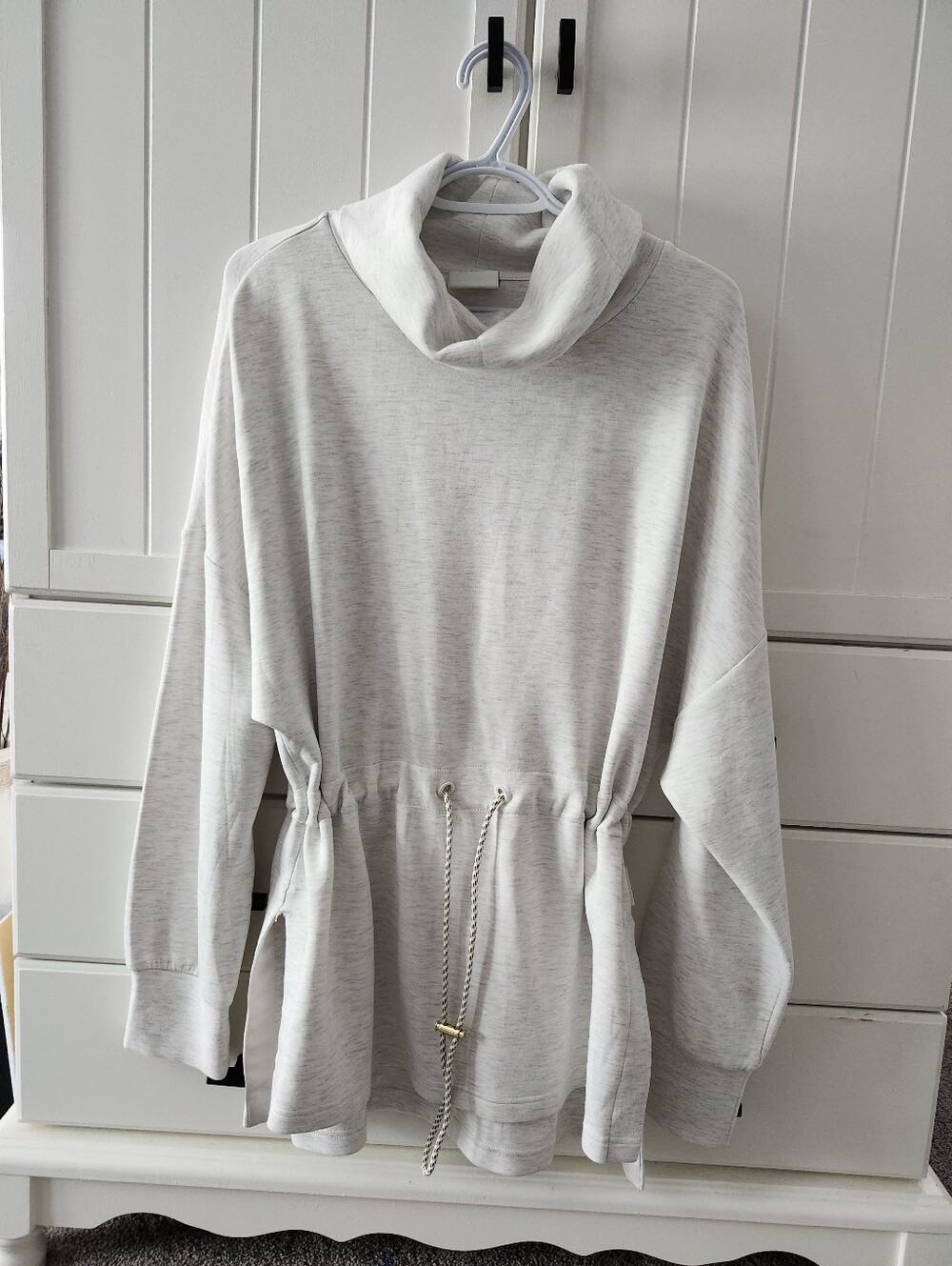 Revolve/Varley Fraya Sweat Light Gray Drawstring Cowl Neck Women's Sweater Sz XL